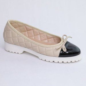 Andrea Carrano Quilted Ballerina Rubber Sole Ecru NWB